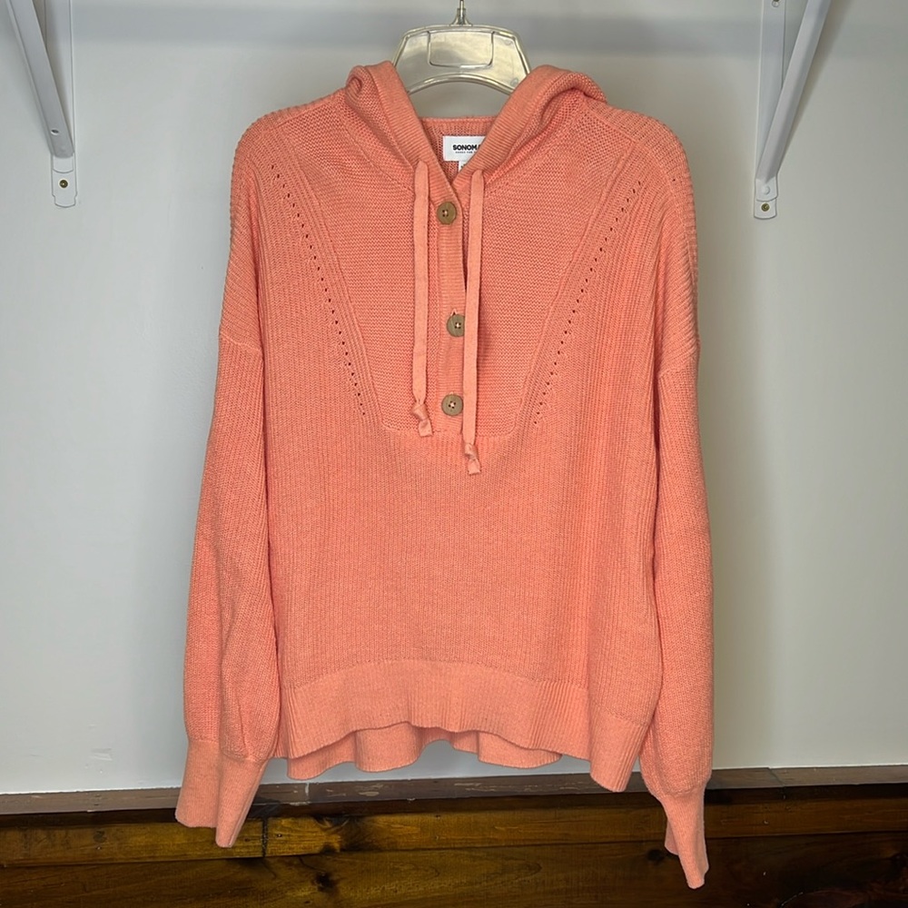 Sonoma Peach Colored Hooded Sweater- L‎